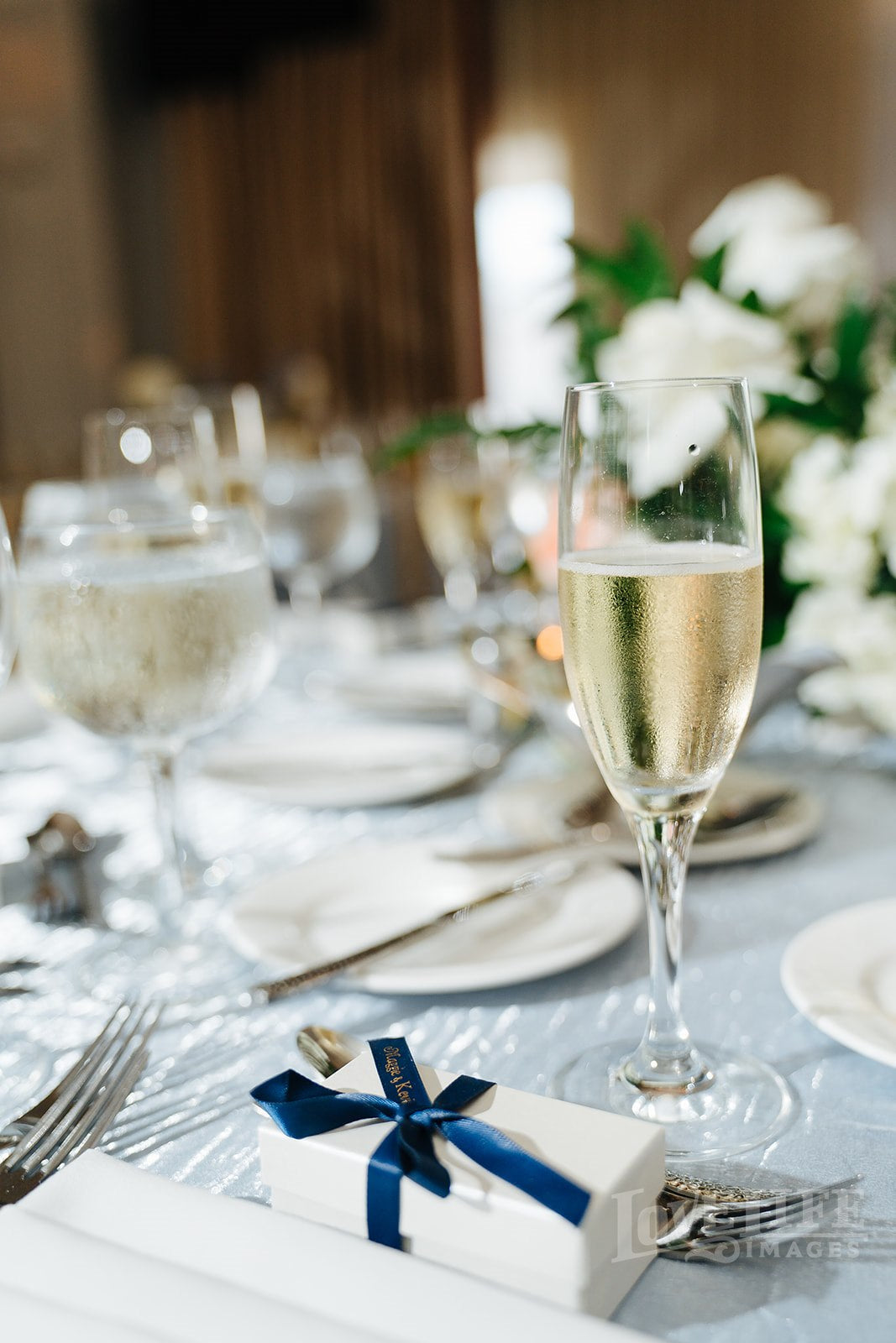 Chocolate Truffle Custom Wedding Favor with blue ribbon