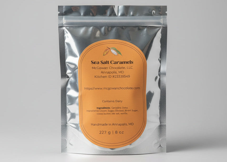 Back of sea salt caramels bag